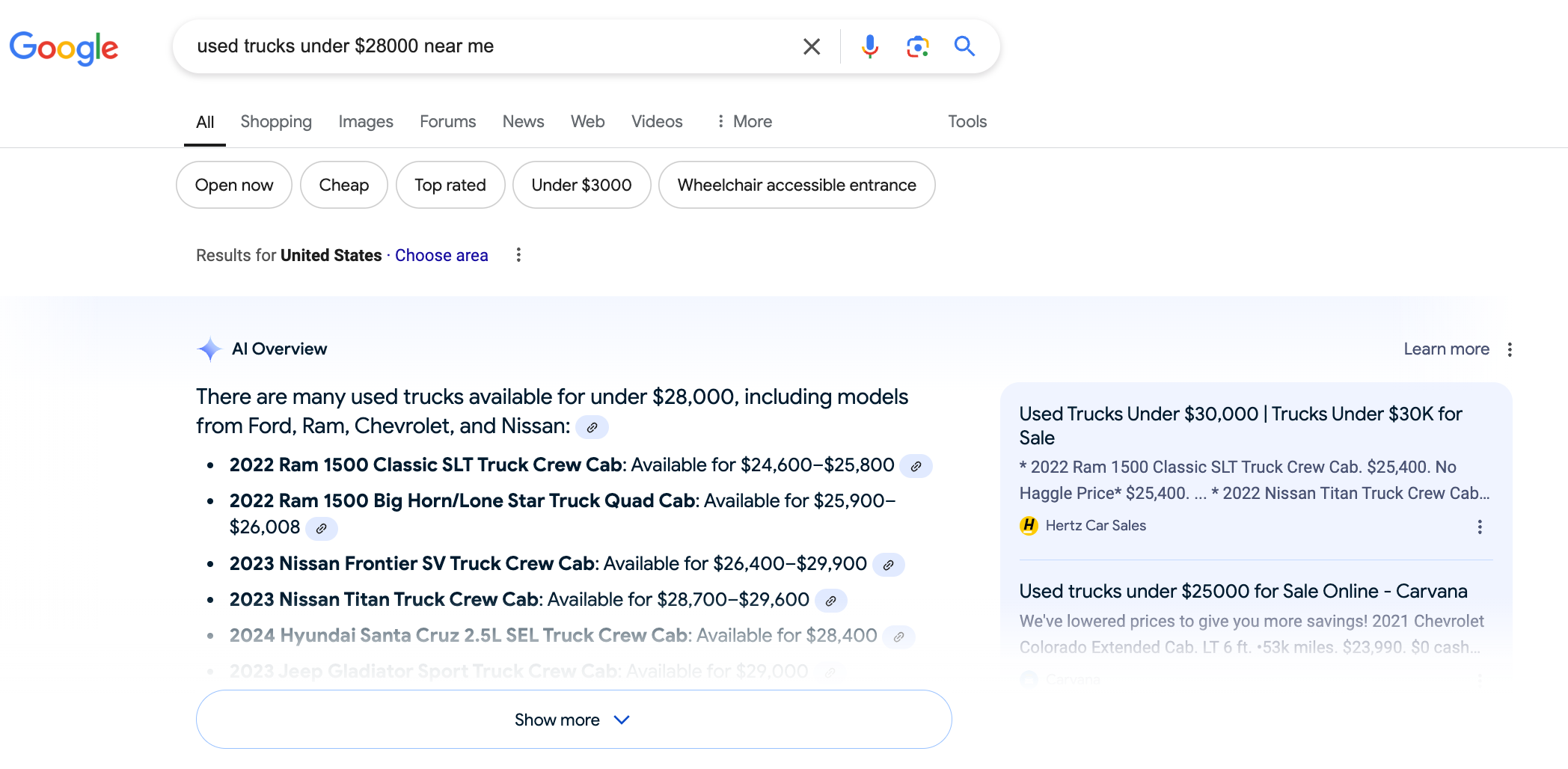 Used Vehicles Near Me AI Overview Example